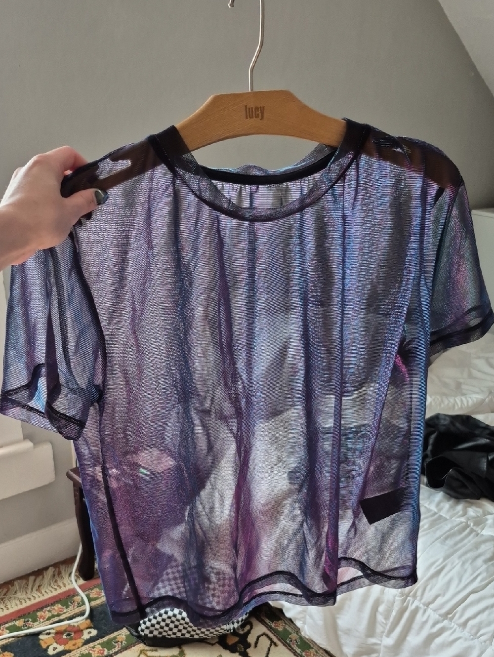 H&M Sheer Iridescent Mesh Tee - Purple & Blue